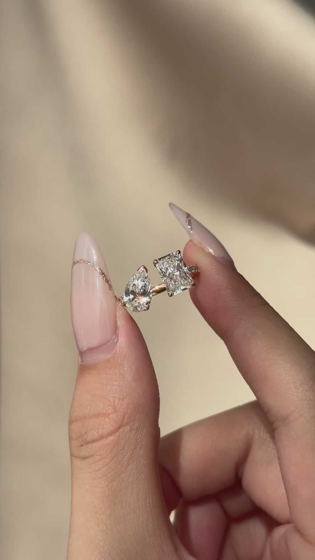 Pear and Radiant Lab Grown Diamond Toi et Moi Engagement Ring, Two Stone Diamond Ring, 14K Yellow Gold Diamond Ring, IGI Certified