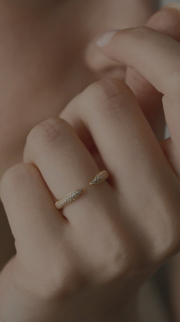 Pavé Wrap Ring Open Curve Design | Lab Grown Diamond | 14K Yellow Gold