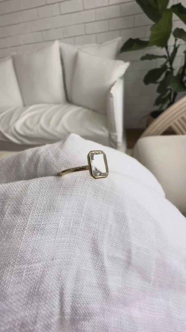 Modern Emerald Engagement Ring | Lab Grown Diamond | 14K Yellow Gold Bezel Solitaire Ring