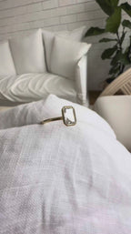 Modern Emerald Engagement Ring | Lab Grown Diamond | 14K Yellow Gold Bezel Solitaire Ring