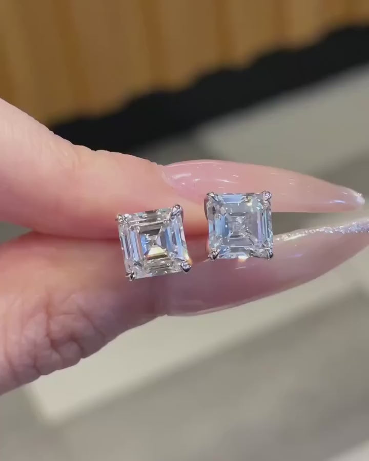 Modern Asscher Cut Stud Earrings | Lab Grown Diamond | 14K Yellow Gold