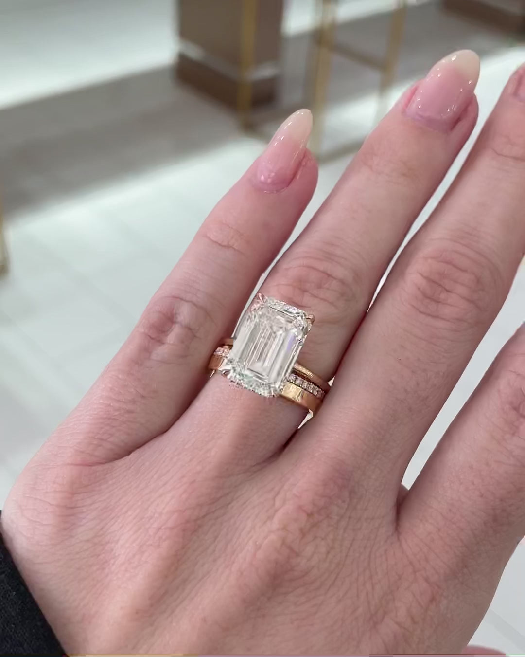 8CT Emerald Cut Modern Prong Set Ring | Lab Grown Diamond | 14K Yellow Gold
