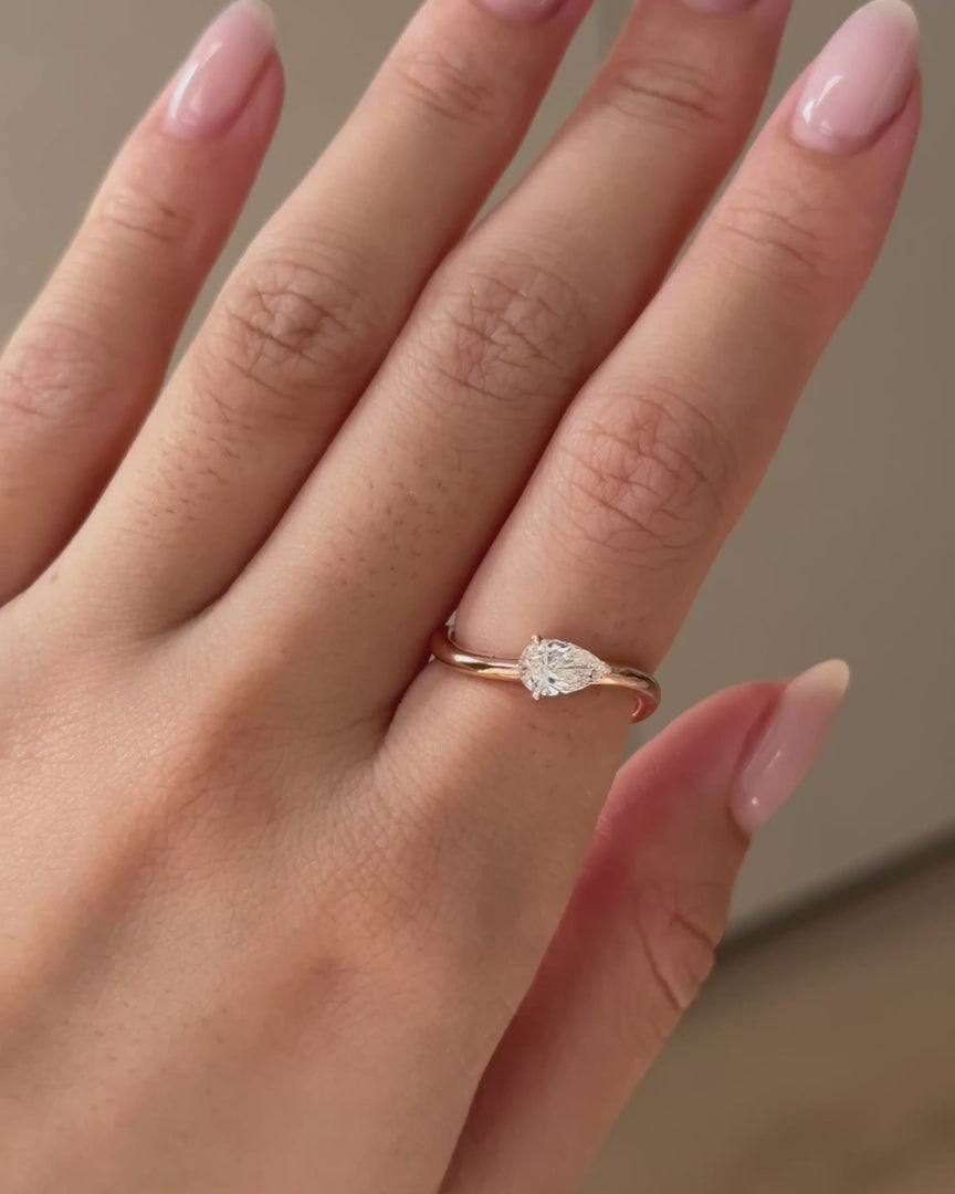 Pear Lab Grown Diamond Engagement Ring, Minimalist Pear Solitaire Ring, 14K Yellow Gold Open Diamond Ring, Unique Promise Ring