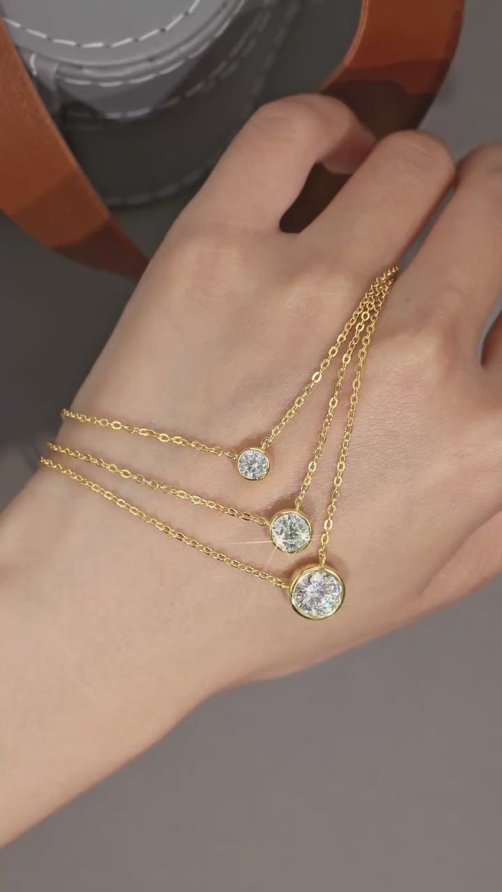 Dainty Round Pendant Necklace Bezel Set | Lab Grown Diamond | 14K Yellow Gold Classic Style
