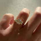 Elegant 3 Stone Emerald Engagement Ring | Lab Grown Diamond | 14K Yellow Gold Classic Three Stone Design