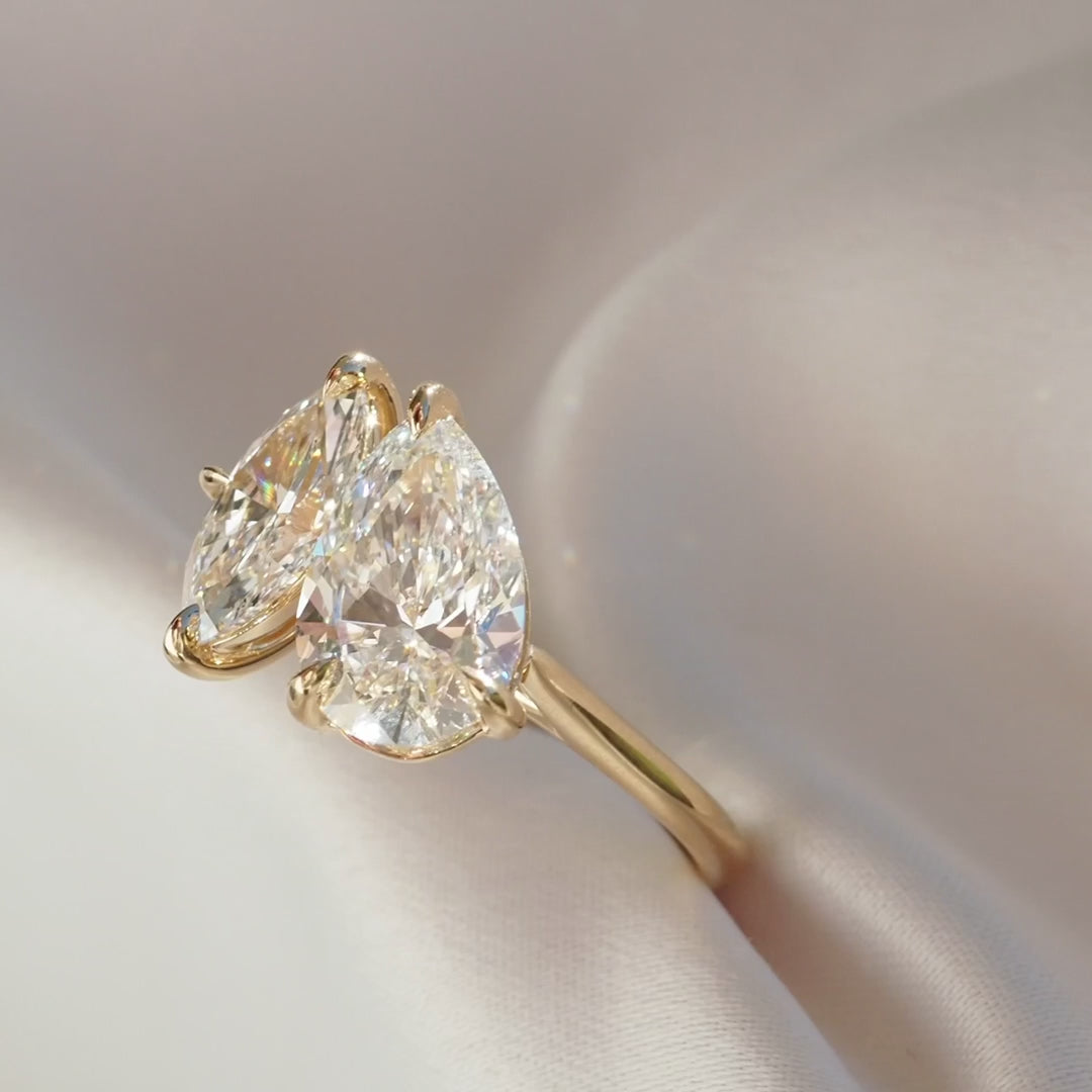 Pear and Marquise Toi et Moi Engagement Ring | Lab Grown Diamond | 14K Yellow Gold Modern Two Stone Design