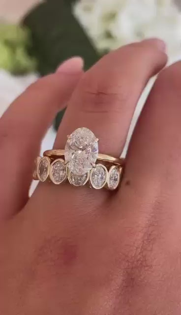 Seven Stone Oval Lab Grown Diamond Anniversary Band in Solid 14K Gold