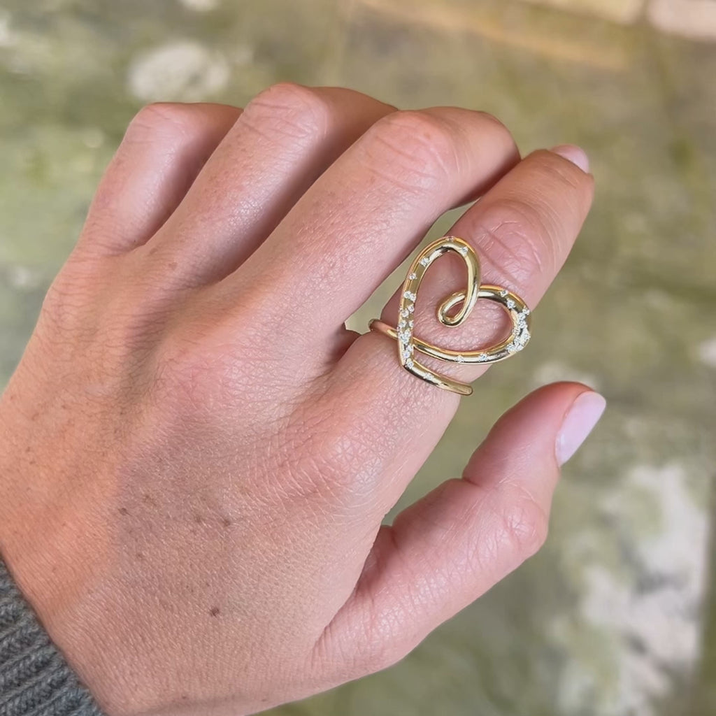 Romantic Heart Wave Diamond Ring | Lab Grown | 14K Yellow Gold
