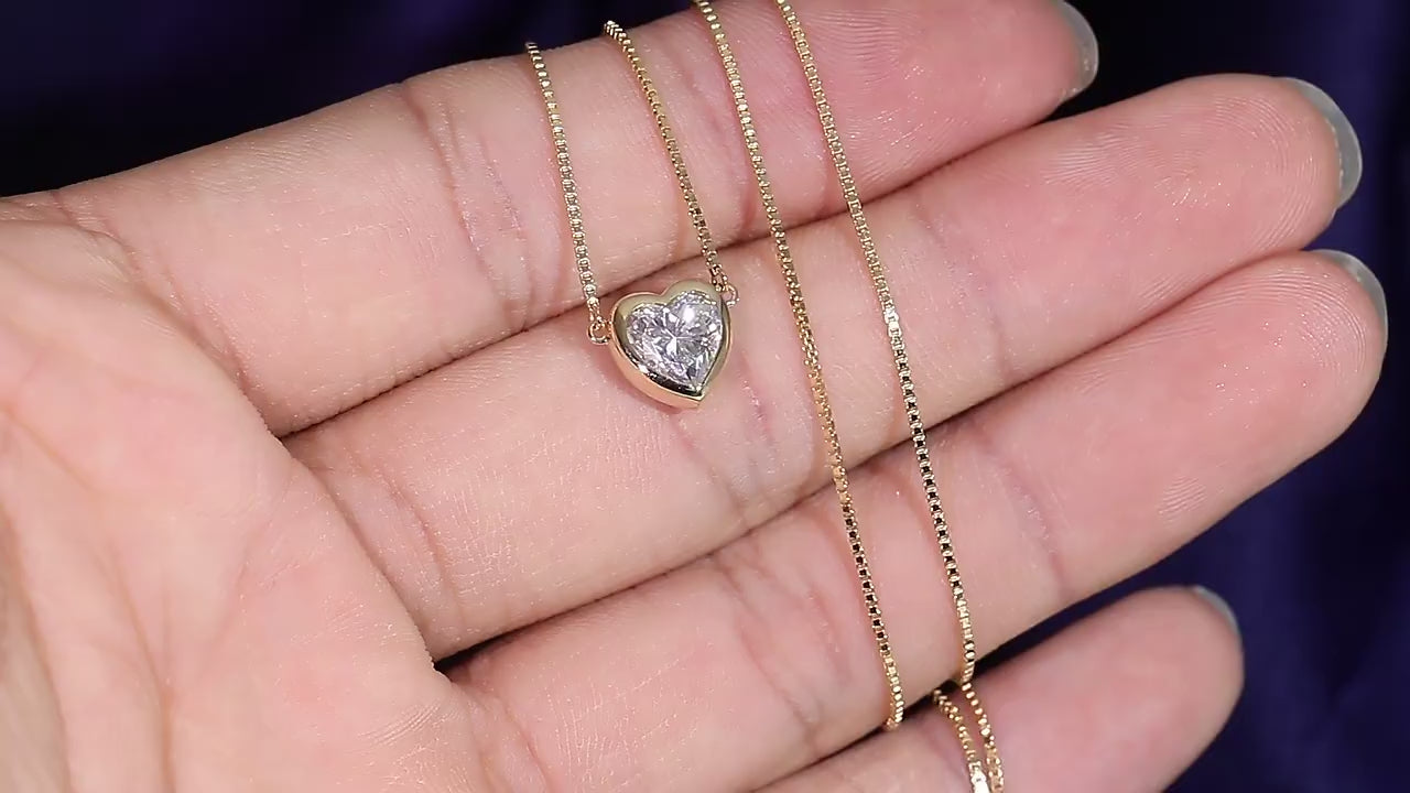 Minimalist Heart Cut Bezel Pendant Necklace | Lab Grown Diamond | 14K Yellow Gold