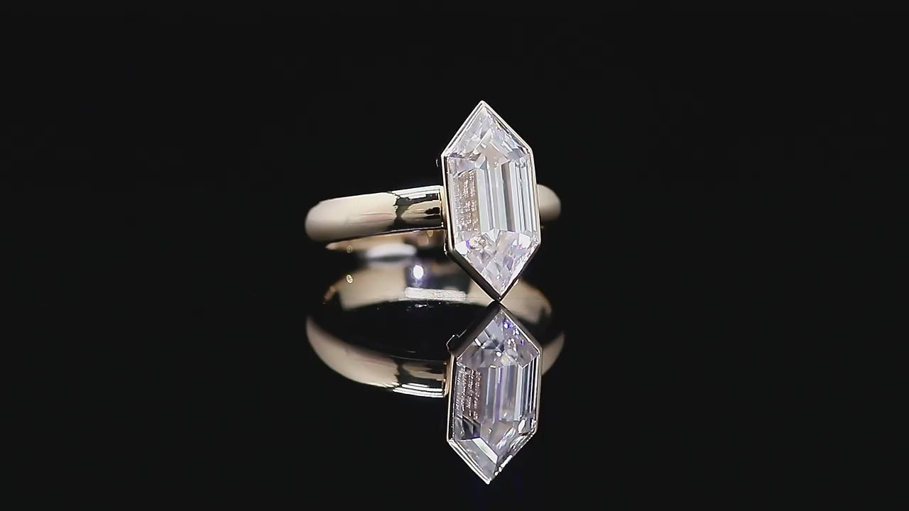 Elongated Hexagon Step Cut Bezel Set Ring | Lab Grown Diamond | 14K Yellow Gold Solitaire