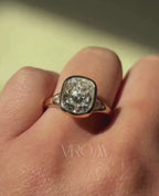 Modern Cushion Bezel Setting Engagement Ring with Triangle Accent | Lab Grown Diamond | 14K Yellow Gold