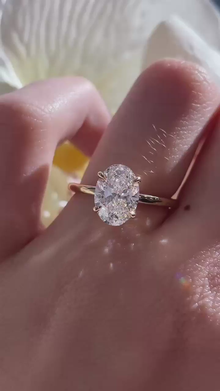 Oval Lab Grown Diamond Solitaire Engagement Ring in Solid 14K Gold