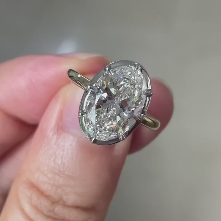 Modern Oval Bezel Prong Engagement Ring | Lab Grown Diamond | 14K Yellow Gold Timeless Jewelry