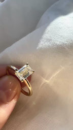 Emerald Cut Lab Grown Diamond Solitaire Engagement Ring in Solid 14K Gold