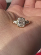 Cushion Cut Lab Grown Diamond Engagement Ring, Tapered Baguette Side Stone Ring, 14K Yellow Gold, Three Stone Diamond Ring, Proposal Ring