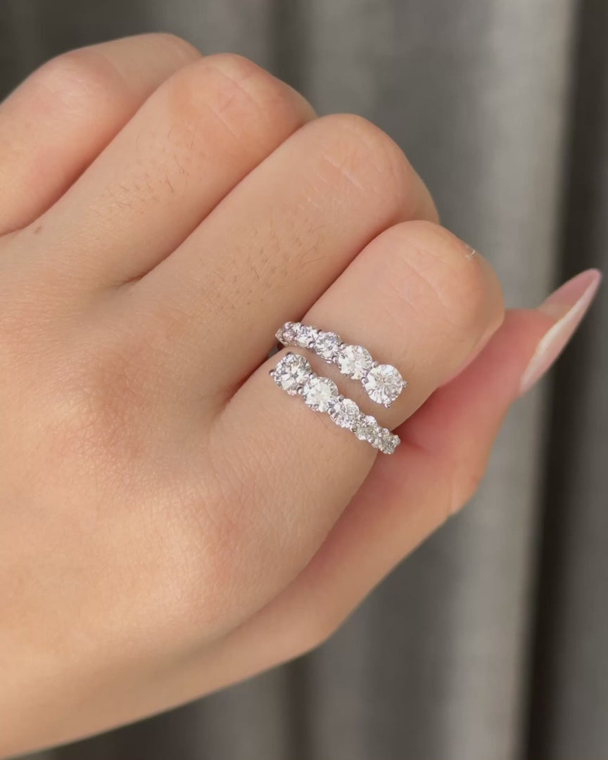 Round Lab Grown Diamond Crossover Ring, Open Wrap Diamond Ring, 2 Carat Diamond Statement Ring, Curved Diamond Ring, 14K Gold Ring