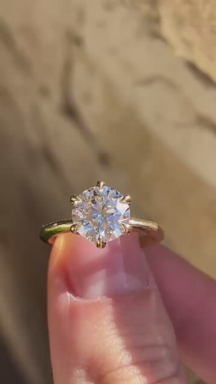 Elegant Round Lab Grown Diamond Engagement Solitaire Ring in Solid 14K Gold