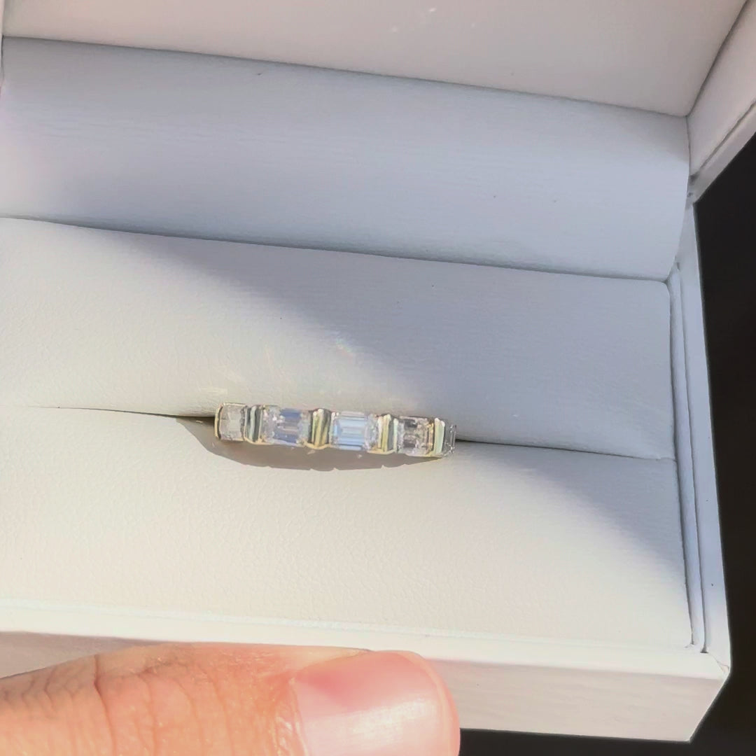 Emerald 5 Stone Wedding Band | Lab Grown Diamond | 14K Yellow Gold Five Stone Ring