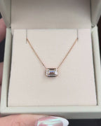 Bezel Set Emerald Cut East West Pendant Necklace | Lab Grown Diamond | 14K Yellow Gold Modern Design