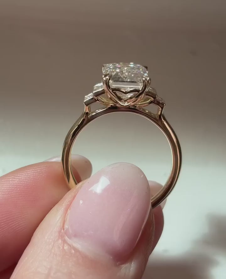 Modern Emerald Bezel Bar Set 5 Stone Ring | Lab Grown Diamond | 14K Yellow Gold