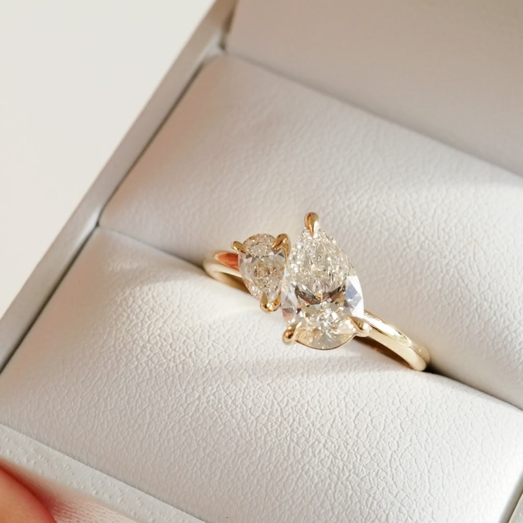 Dual Pear Toi et Moi Engagement Ring | Lab Grown Diamond | 14K Yellow Gold Elegant Bridal Jewelry