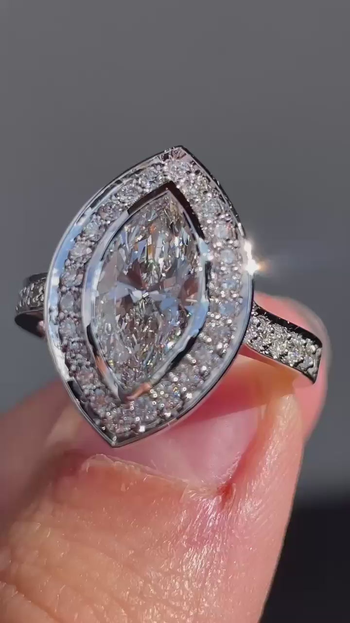 Elegant Marquise Lab Grown Diamond Bezel Set Halo Engagement Ring