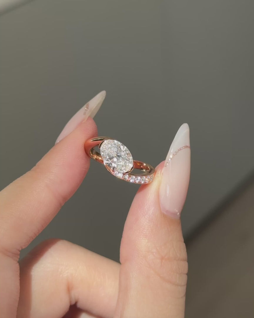 Oval Lab Grown Diamond Engagement Ring, Oval Solitaire Twist Ring, 14K Gold Diamond Ring, Unique Bypass Engagement Ring, IGI Certified