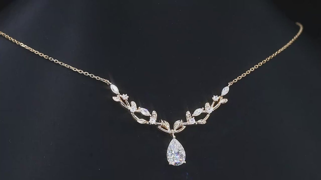 Leaf Branch Vine Pendant Necklace | Lab Grown Diamond | 14K Yellow Gold