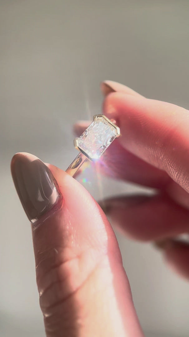 1.5CT Radiant Lab Diamond Engagement Ring: East-West Bezel Setting
