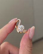Round Lab Grown Diamond Engagement Ring, Twisted Pavé Diamond Ring, 14K Gold Infinity Style Ring, Unique Halo Diamond Ring