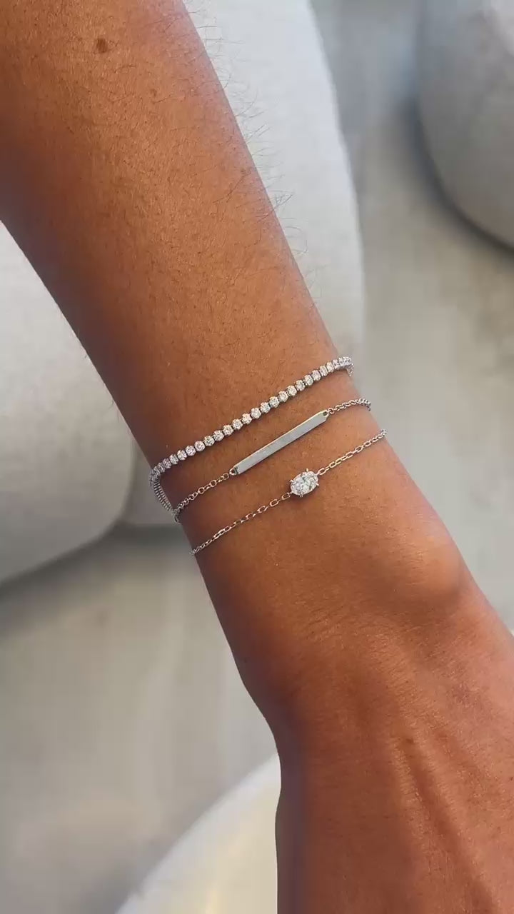 Minimalist Oval Lab Grown Diamond Solitaire Bracelet in Solid 14K Gold