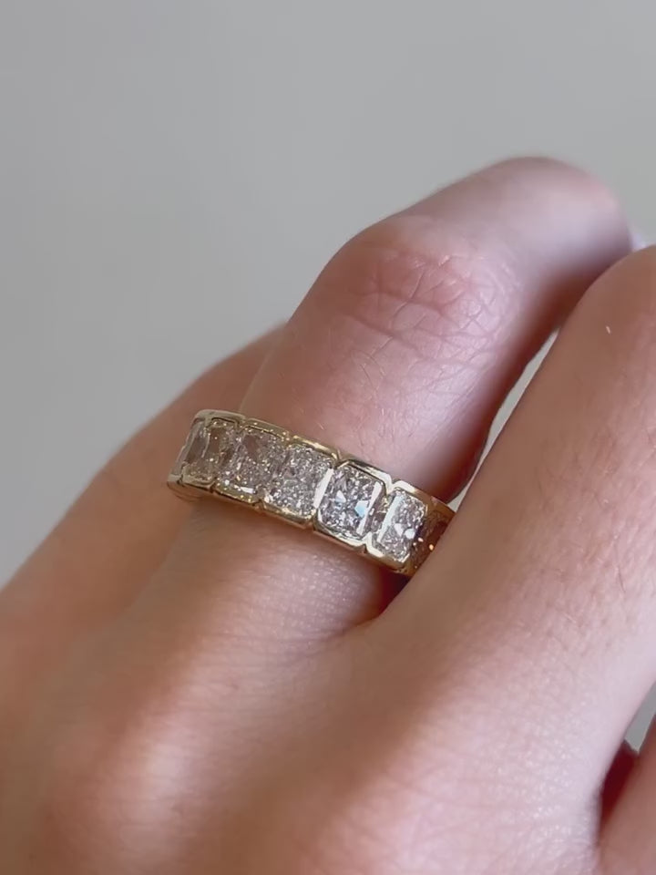 Modern Radiant Cut Eternity Ring | Lab Grown Diamond | 14K Yellow Gold