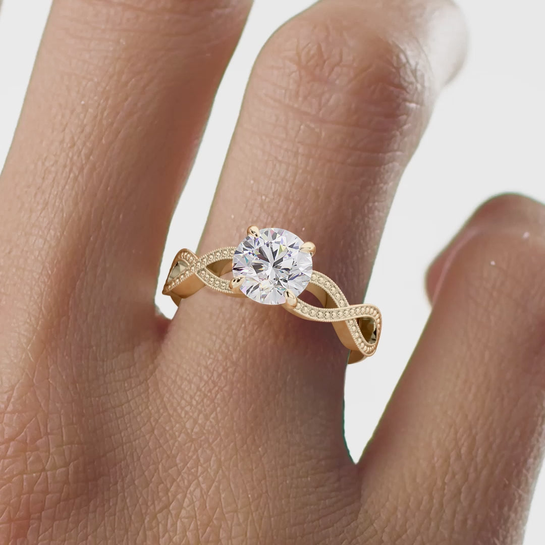 Elegant Round Engagement Ring with Milgrain Infinity Band | Lab Grown Diamond | 14K Yellow Gold