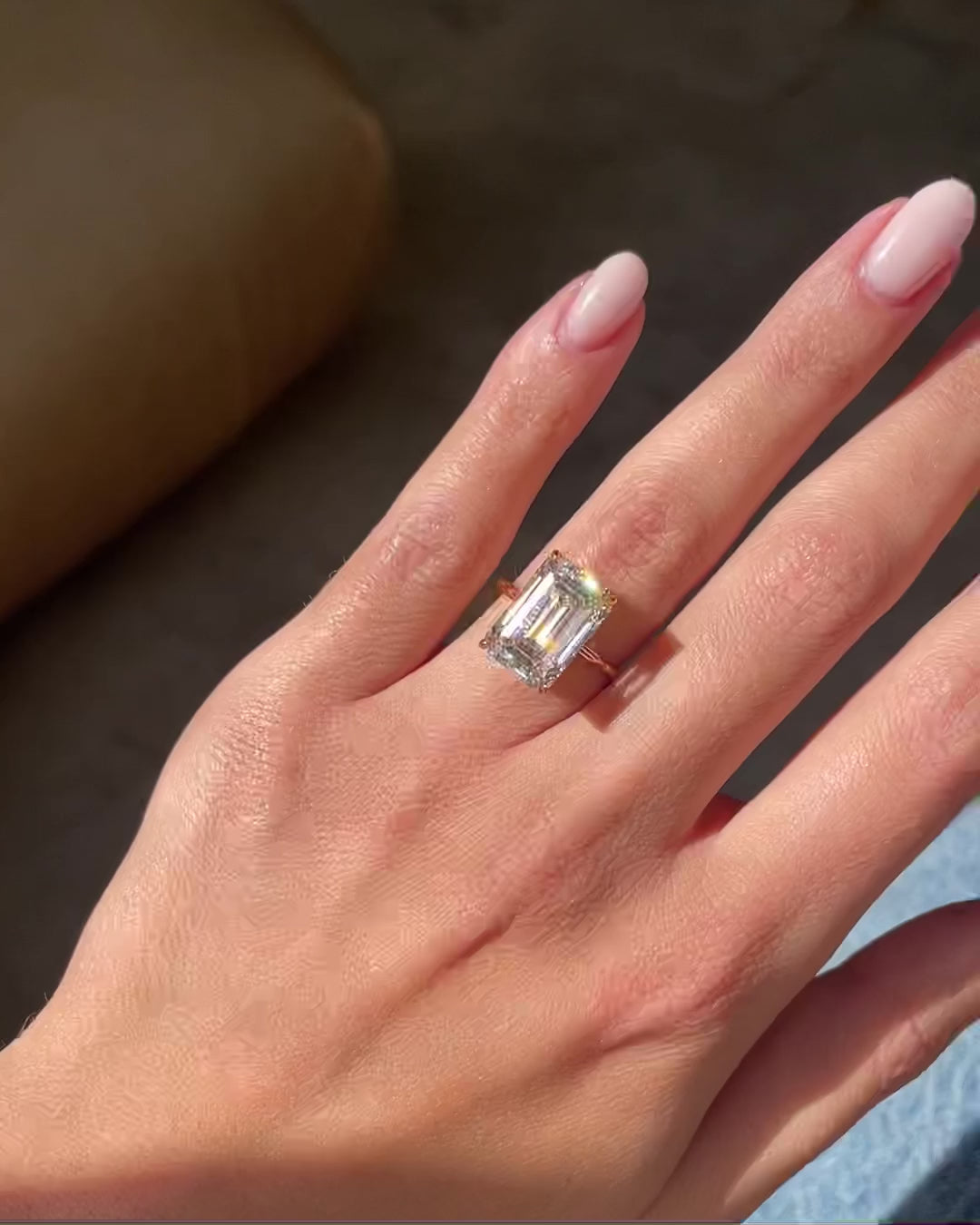 8CT Emerald Cut Modern Prong Set Ring | Lab Grown Diamond | 14K Yellow Gold