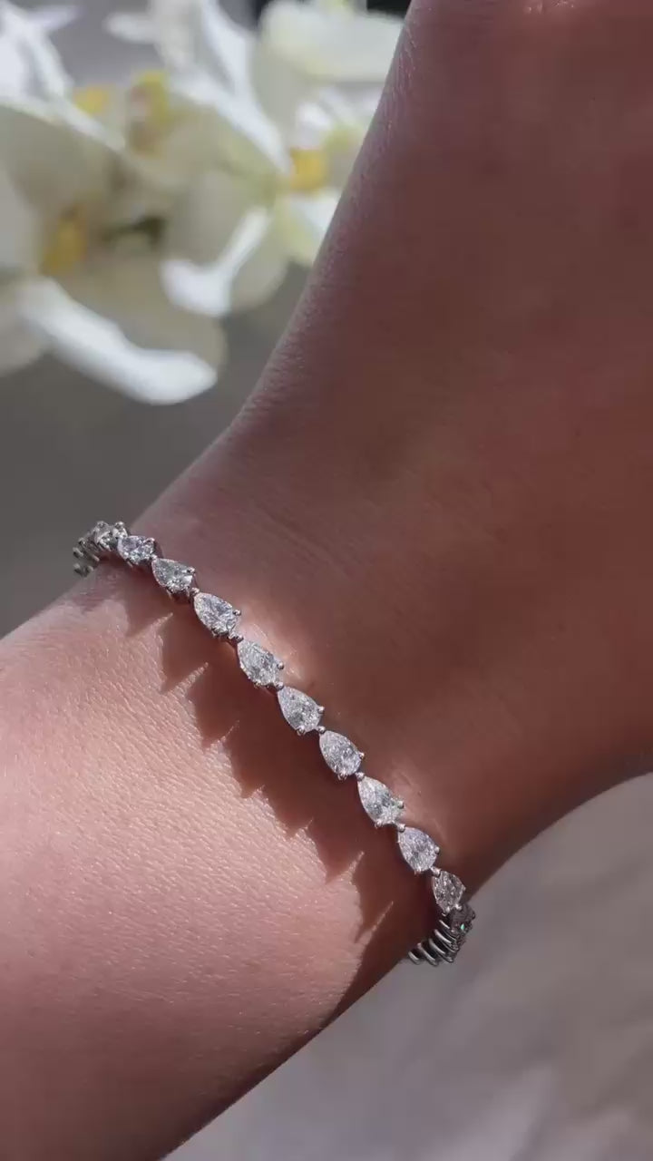 5.60ct Pear Cut Lab Grown Diamond Tennis Bracelet: 14k Gold Bridal Jewelry