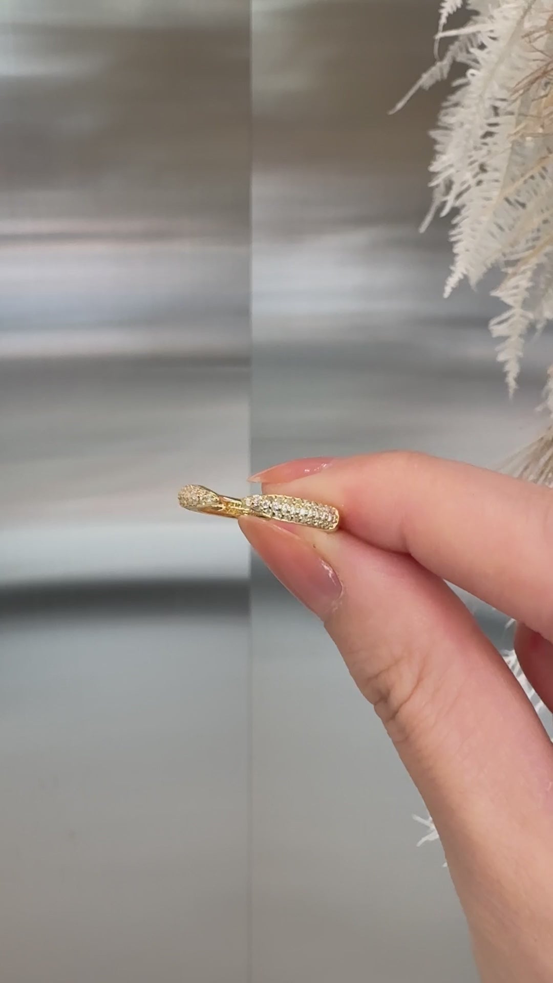 Pavé Wrap Ring Open Curve Design | Lab Grown Diamond | 14K Yellow Gold