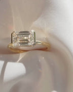Emerald Cut Half Bezel East West Ring | Lab Grown Diamond | 14K Yellow Gold Modern Design