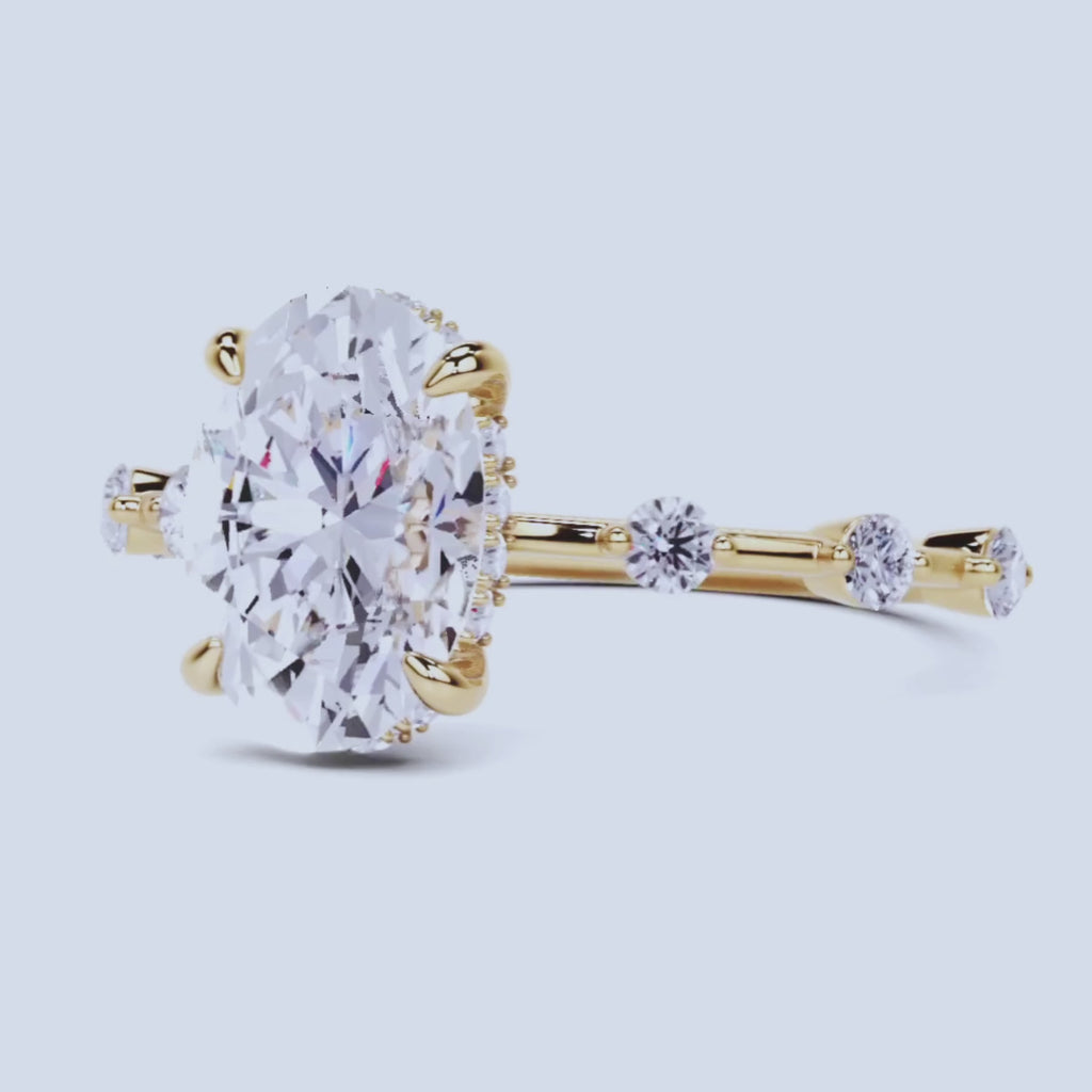 Oval Engagement Ring | Lab Grown Diamond | Hidden Halo | 14K Yellow Gold