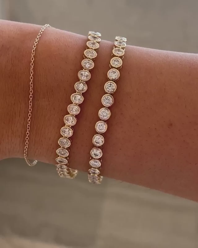 Oval Lab Grown Diamond Tennis Bracelet in Bezel-Set Solid 14K Gold