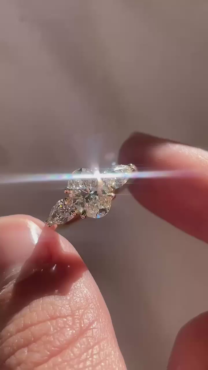 Lab Diamond Engagement Ring: 1.00ct Oval, Pear Side Stones
