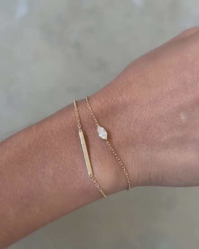 Handmade Marquise Cut Lab Grown Diamond Solitaire Bracelet in 14K Gold