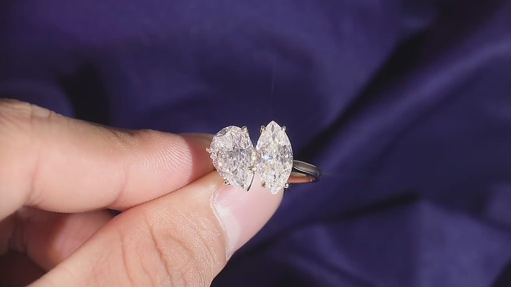 Elegant Pear & Marquise Toi et Moi Ring | Lab Grown Diamond | 14K Yellow Gold