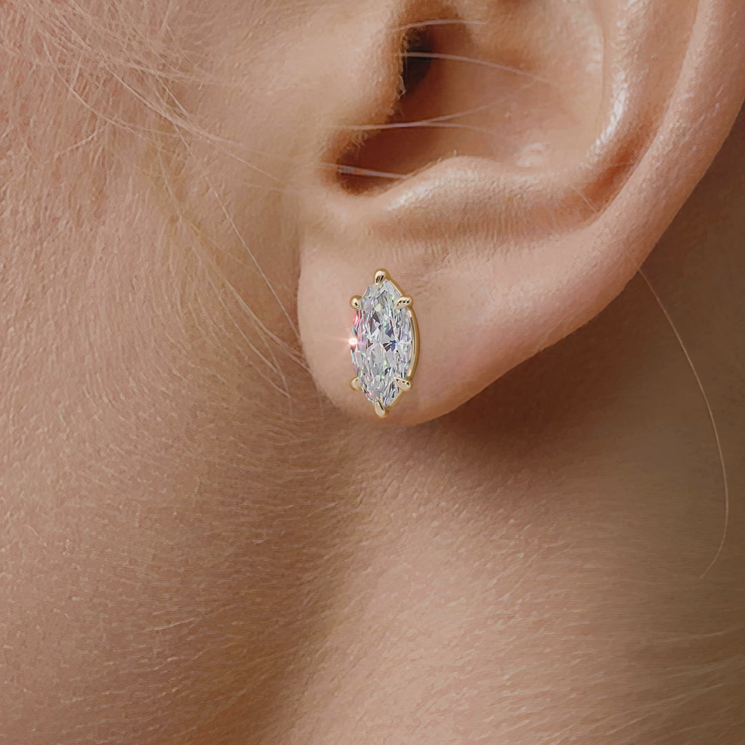 Marquise Lab Grown Diamond Stud Earrings in Solid 14K Gold for Women
