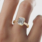 Modern Twisted Rope Emerald Cut Ring | Lab Grown Diamond | 14K Yellow Gold Classic Style