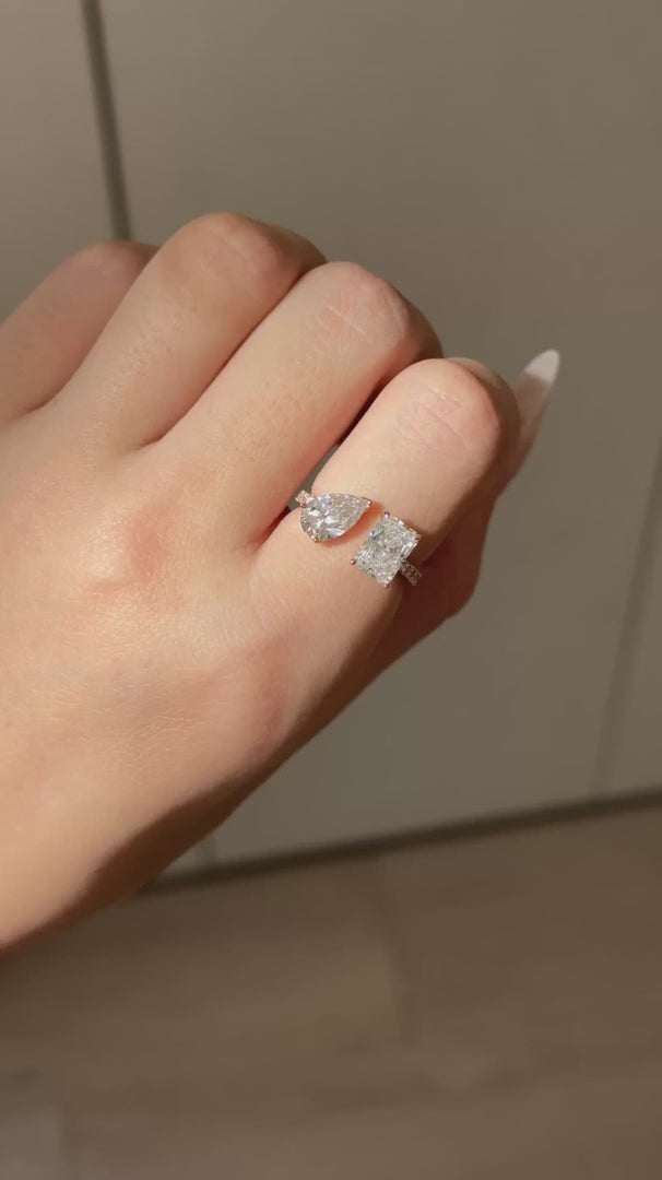 Pear and Radiant Lab Grown Diamond Toi et Moi Engagement Ring, Two Stone Diamond Ring, 14K Yellow Gold Diamond Ring, IGI Certified
