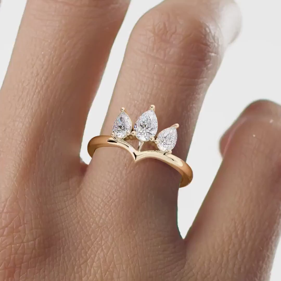 Crown Style Pear Cut Ring | Lab Grown Diamond | 14K Yellow Gold Classic Style