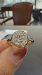 Round Lab Grown Diamond Halo Engagement Ring, Bezel Set Diamond Ring, 14K Yellow Gold, Statement Diamond Ring, IGI Certified