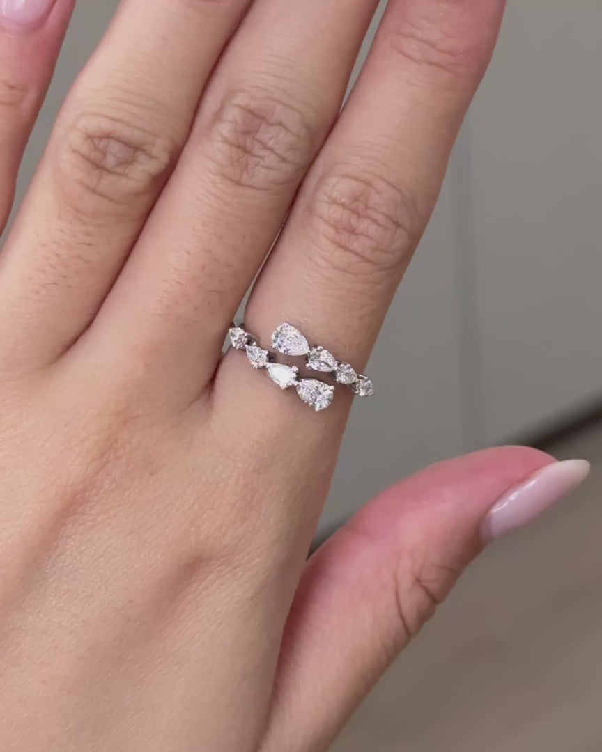 Pear Lab Grown Diamond Twist Ring, Pear Diamond Bypass Ring, 1 Carat Pear Diamond Ring, Leaf Diamond Ring, Unique Engagement Ring