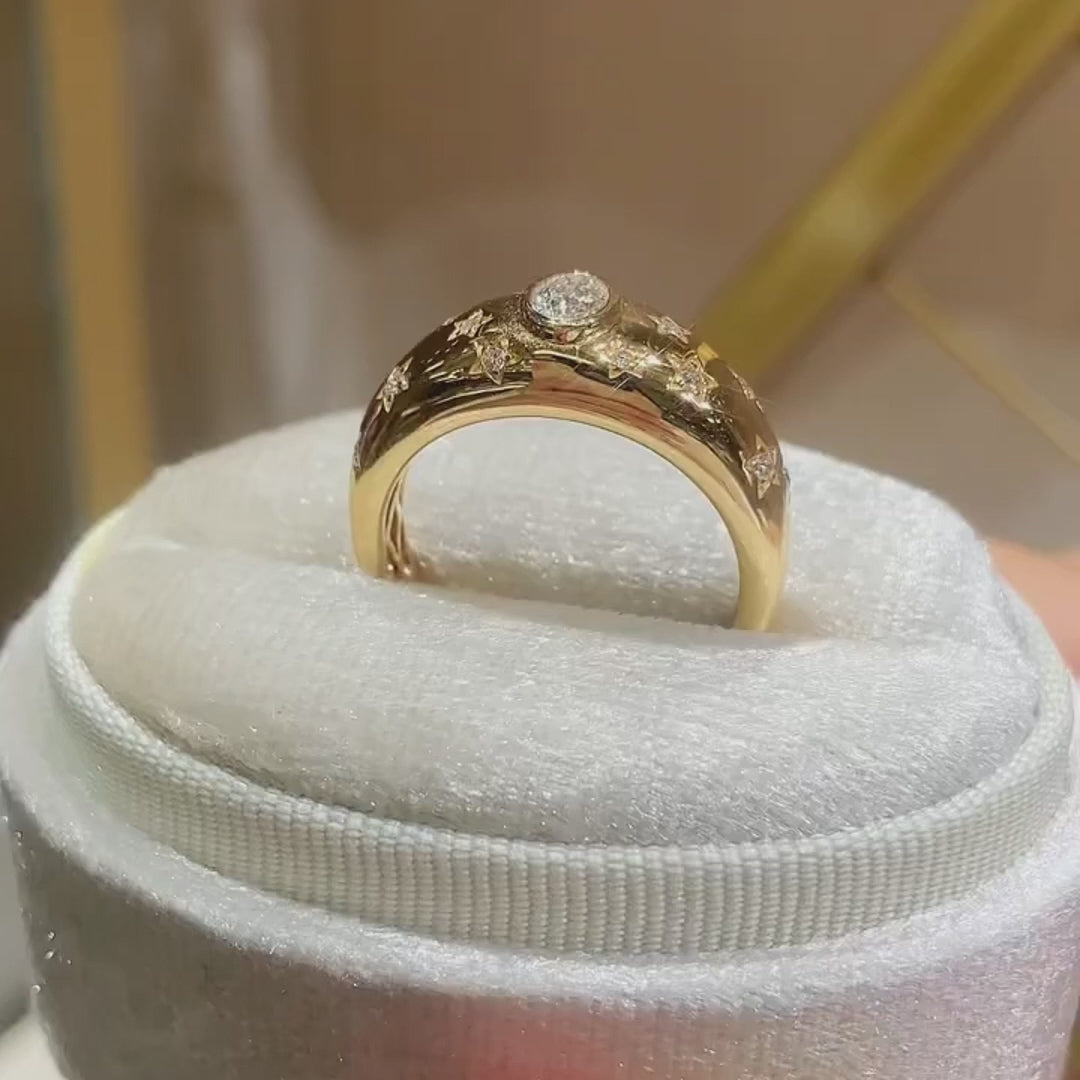 Star Celestial Domed Ring | Lab Grown Diamond | 14K Yellow Gold Cigar Band