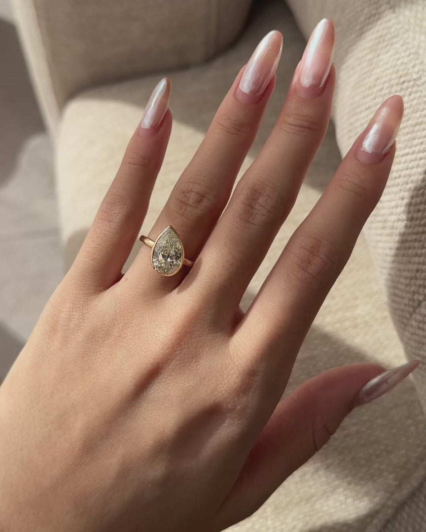Pear Lab Grown Diamond Engagement Ring, Bezel Set Pear Diamond Ring, 14K Yellow Gold Solitaire Ring, IGI Certified Statement Ring